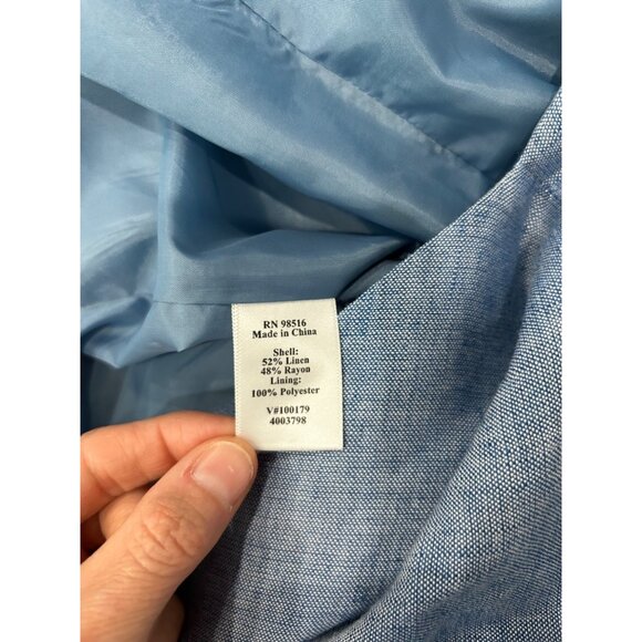 Linen Blend Sleeveless Blue V Neck  A Line Dress Side Zipper Sz Medium - Picture 6 of 9